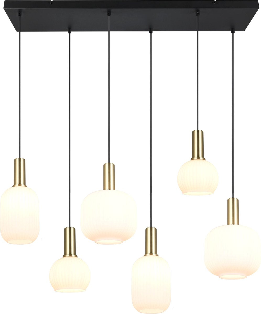 Trio diva - hanglamp - messing mat - wit glas - excl. 6x e27 8,5 w - plafondbevestiging - in hoogte verstelbaar