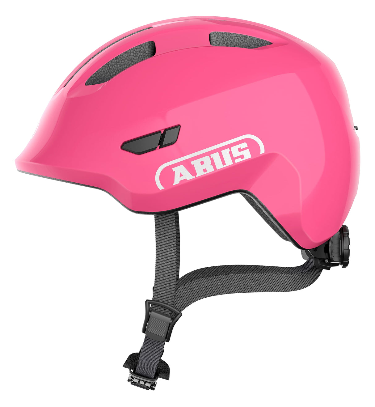 Abus Kinderhelm Smiley 3.0 – Fahrradhelm mit tiefer Passform, kindgerechten Designs und Platz für einen Zopf – für Mädchen und Jungen – glänzendes Pink, Größe S