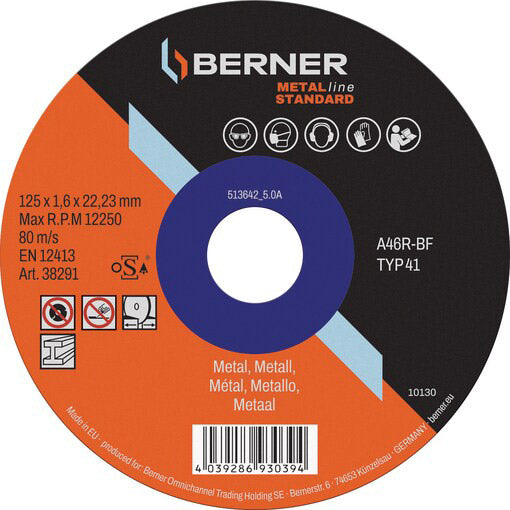 Berner Schleifscheibe Metalline Standard flach 125x1,0x22,23mm