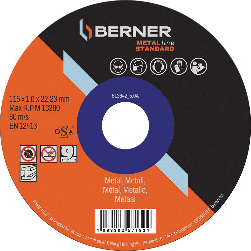 Cema Berner Schleifscheibe Metalline Standard flach 115 x 1,0 x 22,23 mm