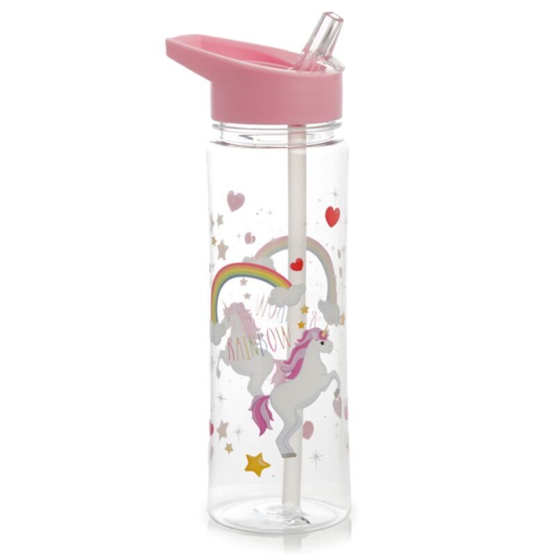 Regenbogen-Einhorn-Tritan-Flip-Stroh-Wasserflasche, 550 ml