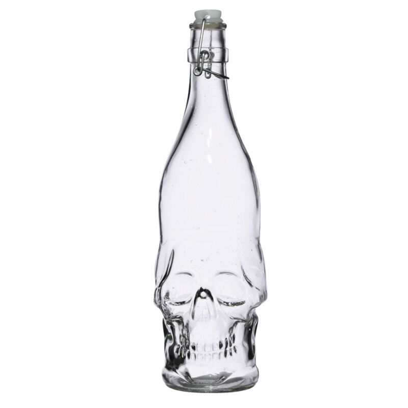 Robuste Wasserflasche aus Glas in Totenkopfform mit 1000 ml Fassungsvermögen für Kaltgetränke