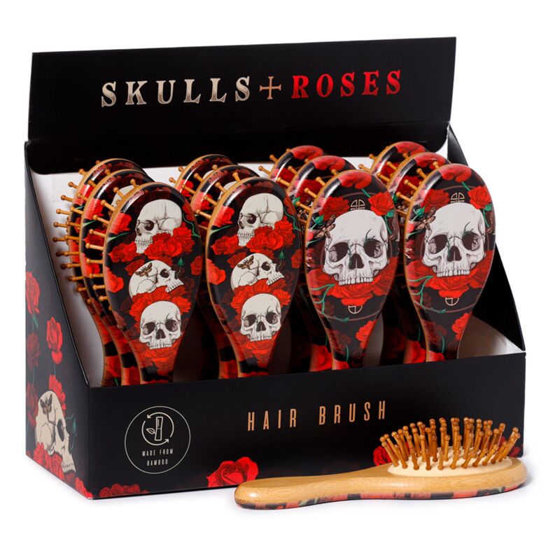 Totenkopf-Rosen-Haarbürste aus 100 % Bambus