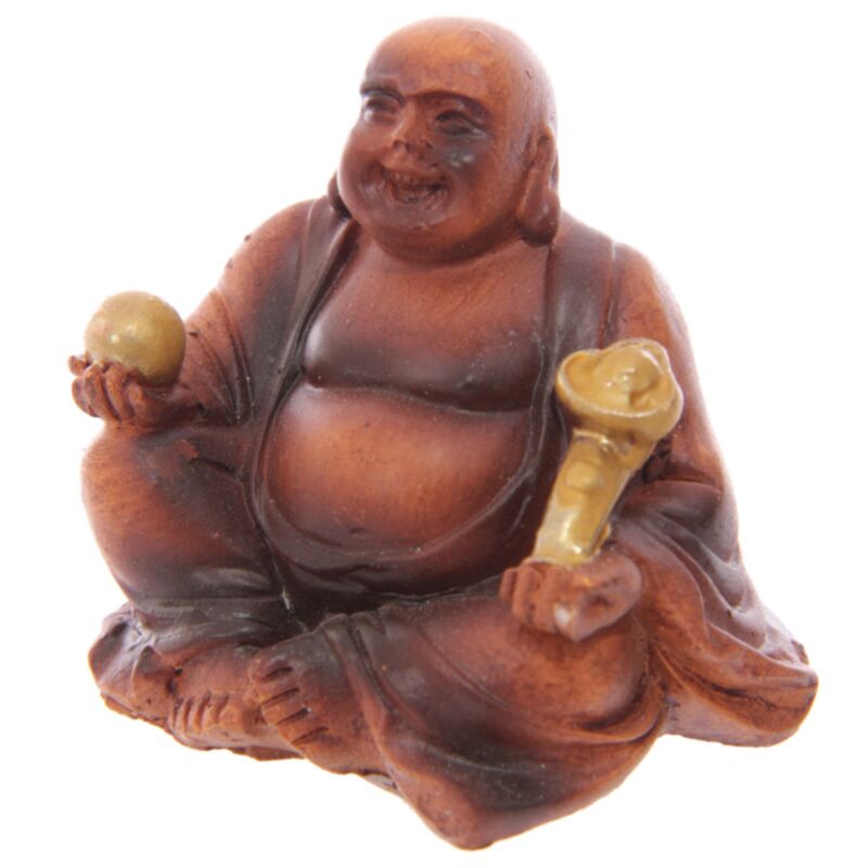 Mini-chinesischer lachender Buddha in Holzoptik