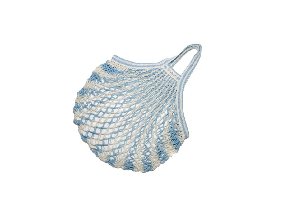 Bo Rüsselkäfer-Netztasche – kurze Henkel – Bio-Baumwolle – blau-weiß