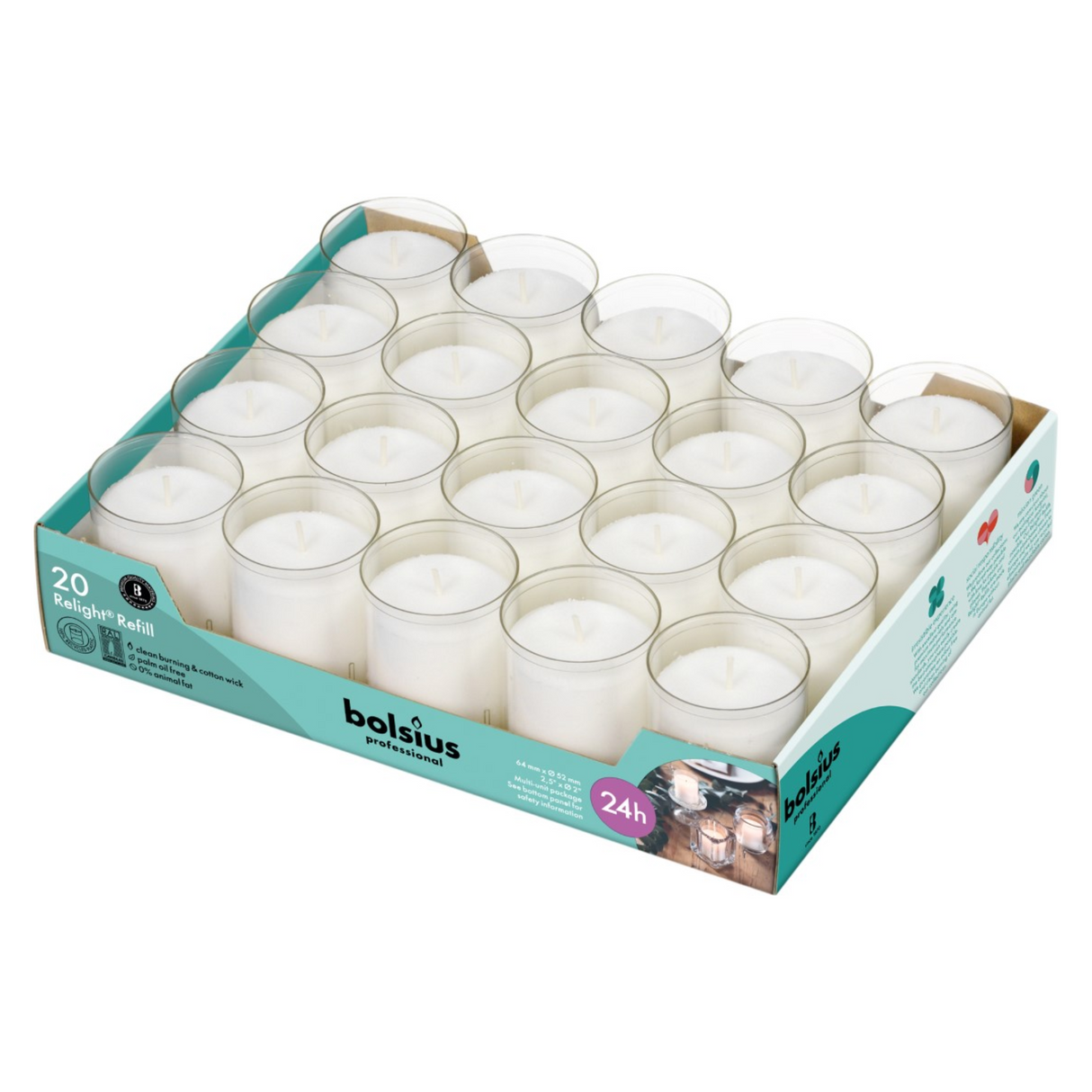 Bolsius Kerzenhalter-Nachfüllung transparent ø52x64 mm 24 Stunden (20 Stück)