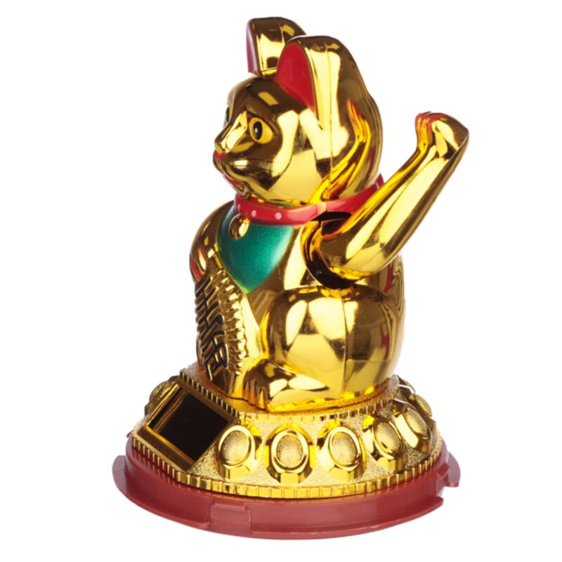 Goldfarbene Maneki-Neko-Glückskatzen-Solarzellen-Solarkumpelfigur