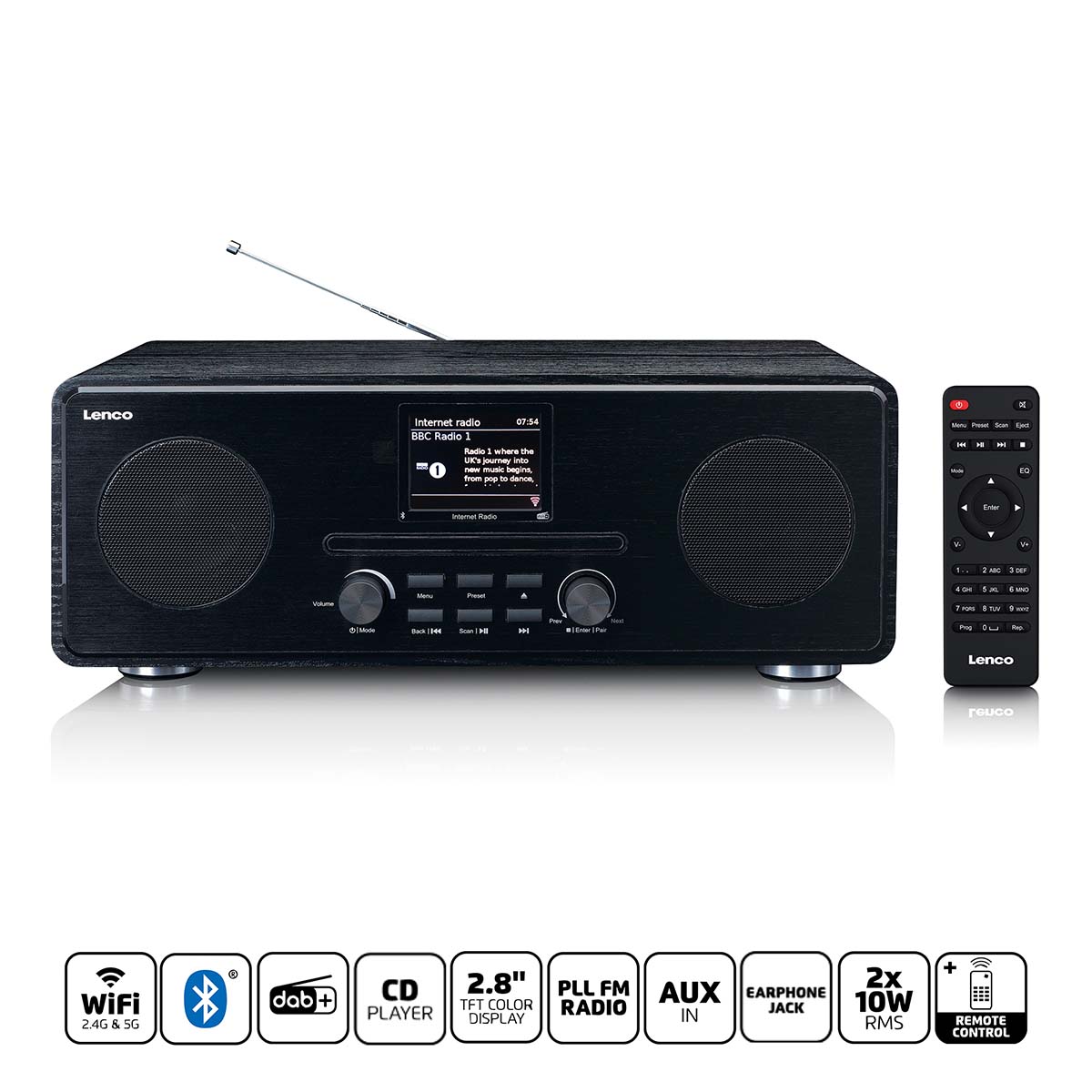 Lenco Lenco DIR-260BK DAB+ Internetradio CD-Player Holz Schwarz