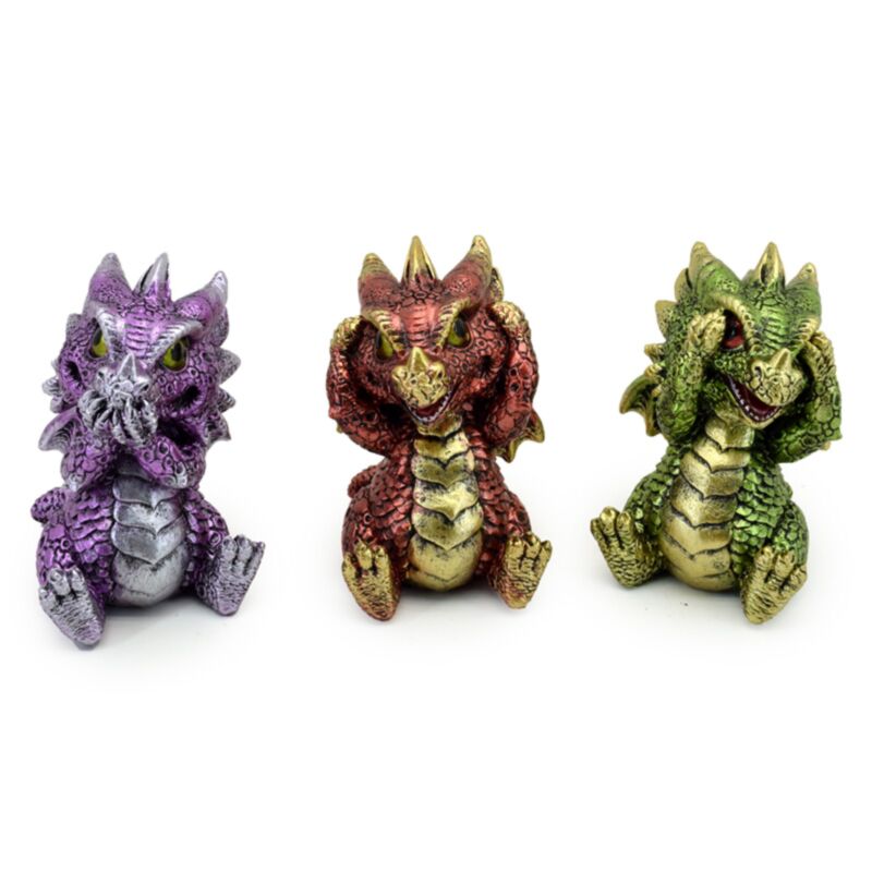 Set mit 3 Elementen, Babydrache, hören, nicht sprechen, nicht sehen, nichts Böses