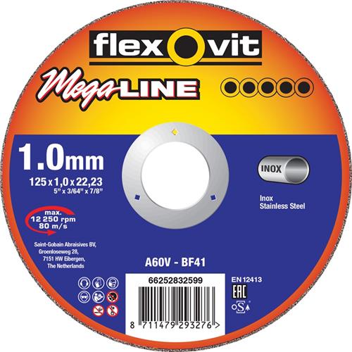 Flexovit dss mega-line 125x1,6x22,23 a46v t41 edelstahl | 25 Stück