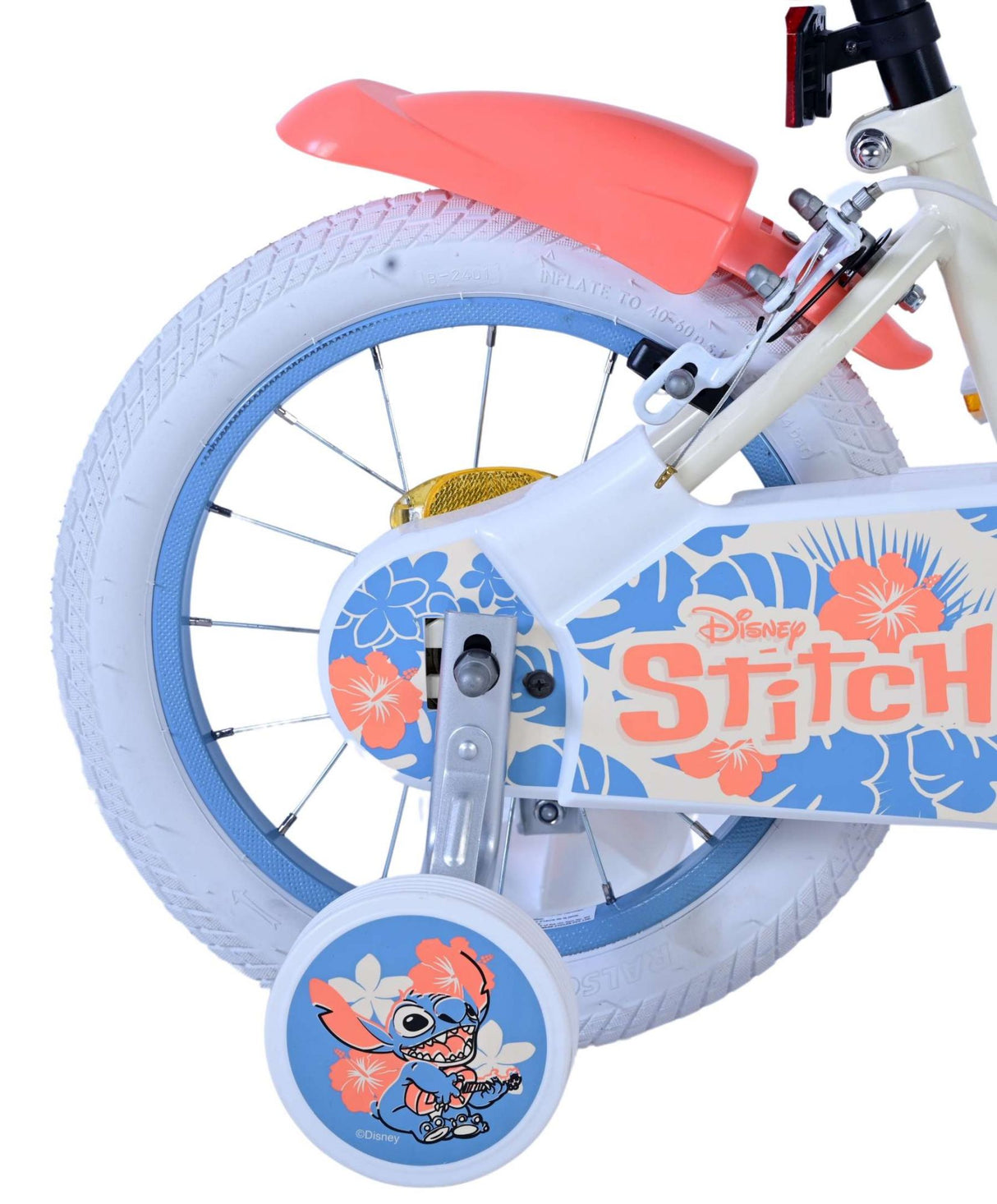 Stitch Disney Children's Bicycle - Mädchen - 14 Zoll - Creme Korallenblau - Zwei Handbremsen
