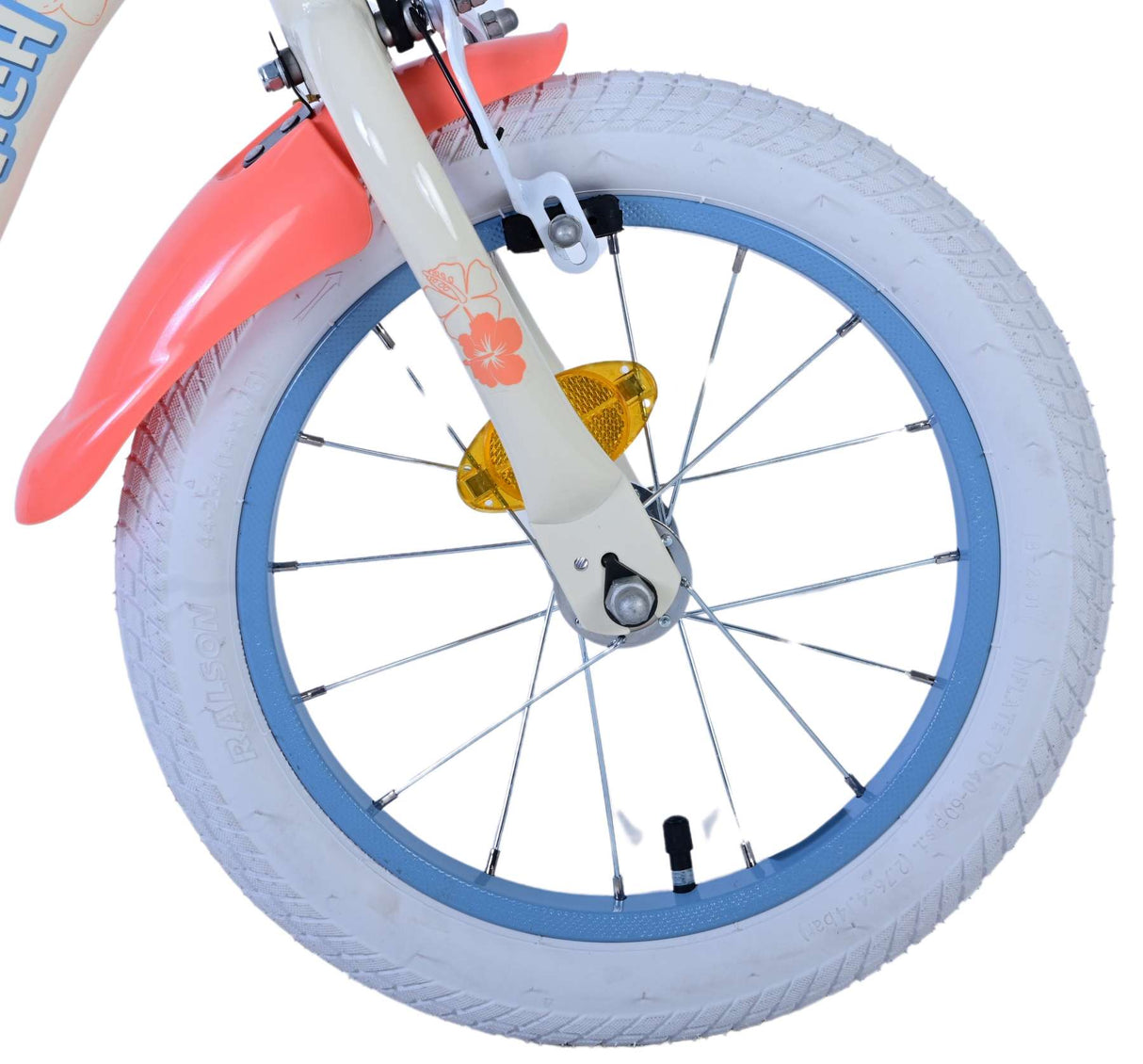Stitch Disney Children's Bicycle - Mädchen - 14 Zoll - Creme Korallenblau - Zwei Handbremsen