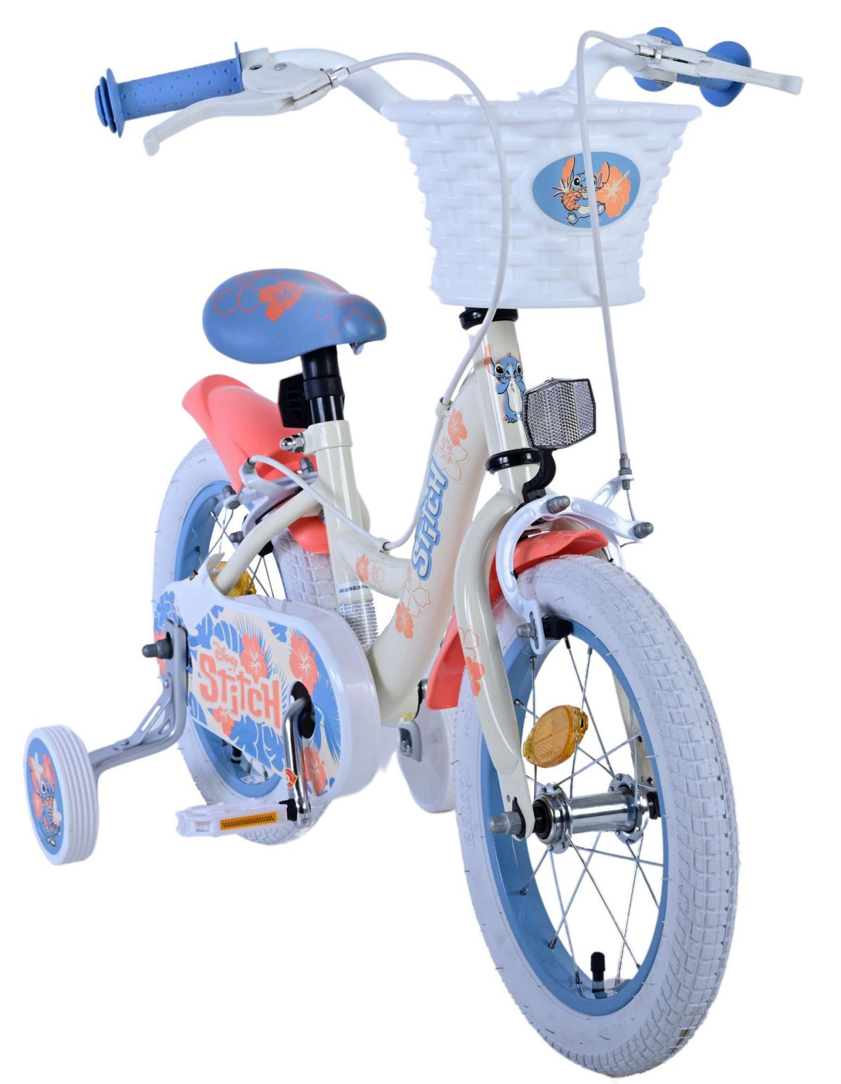Stitch Disney Children's Bicycle - Mädchen - 14 Zoll - Creme Korallenblau - Zwei Handbremsen