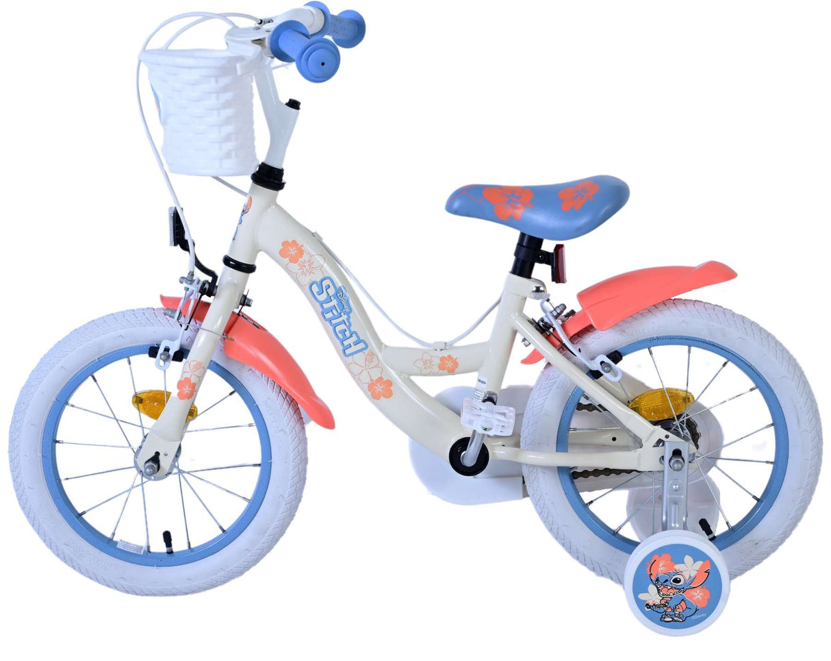 Stitch Disney Children's Bicycle - Mädchen - 14 Zoll - Creme Korallenblau - Zwei Handbremsen