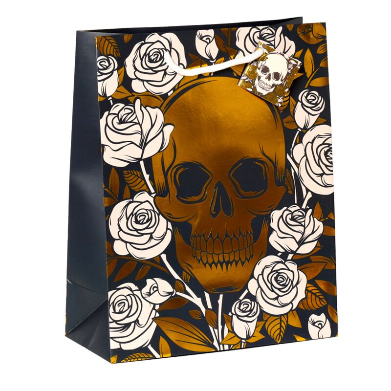 Metallische Totenkopf-Rosen – Geschenktüte groß
