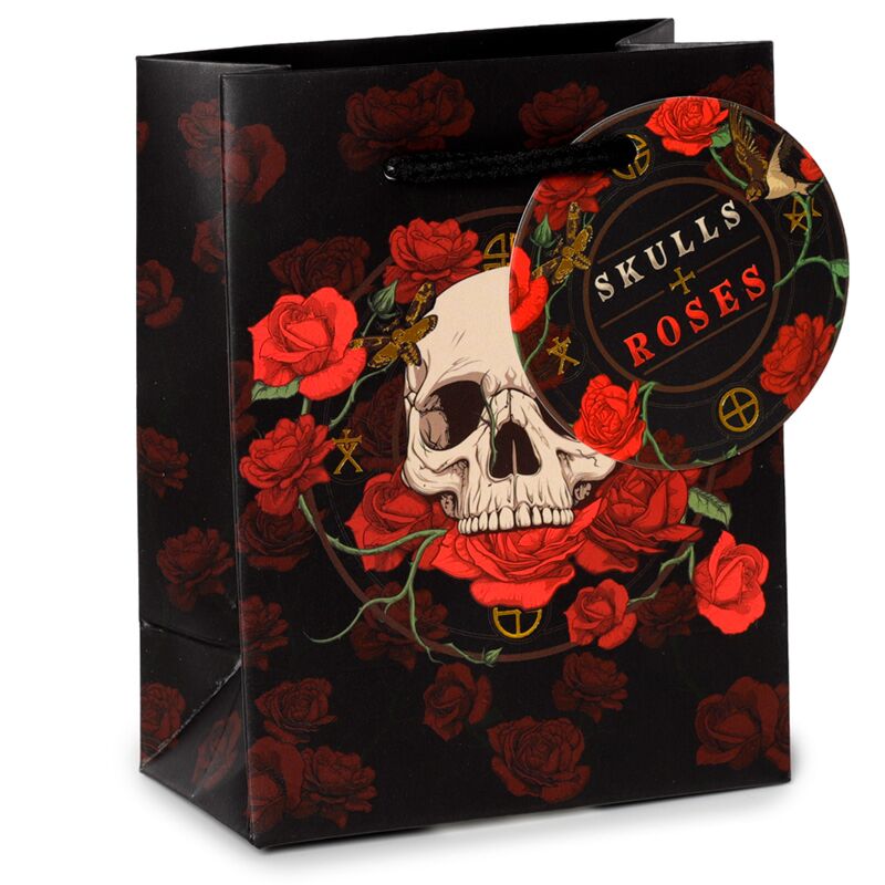 Totenkopf und Rosen rote Rosen - Geschenktüte klein