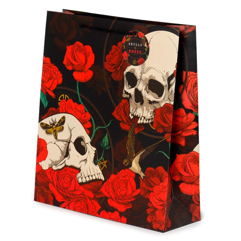 Totenkopf und Rosen rote Rosen - Geschenktüte XL