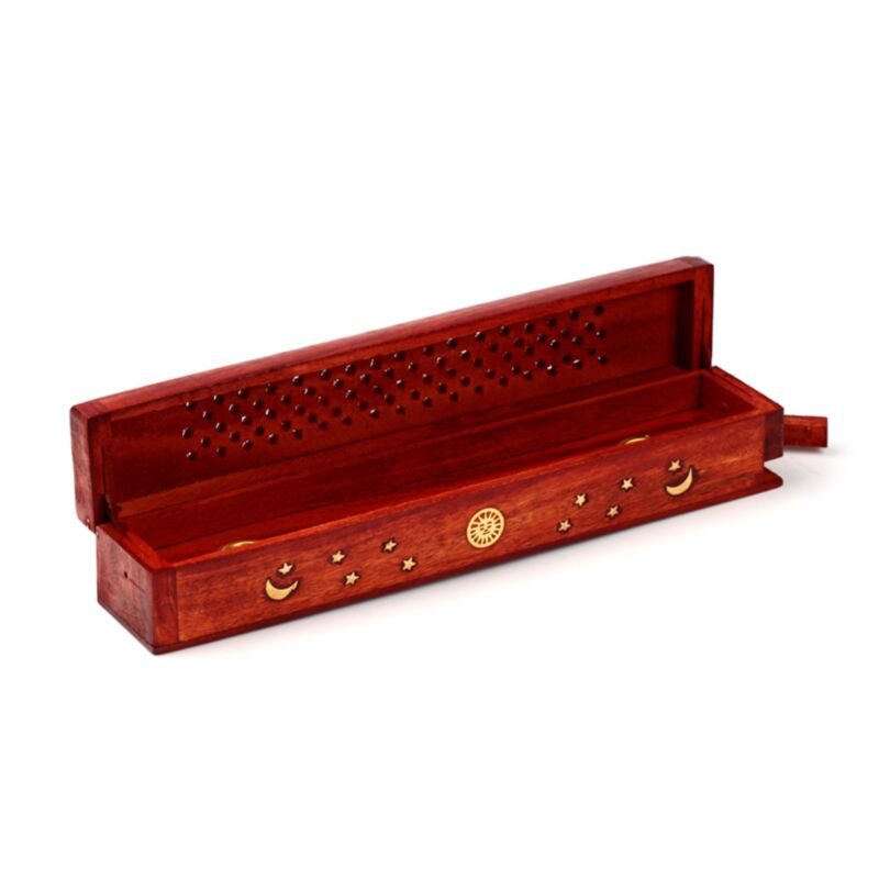 Räucherstäbchenhalter aus Mangoholz, Sonne, Mond und Sterne