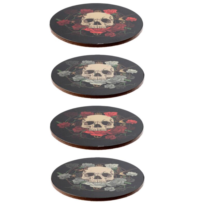 Totenkopf-Rosen-Set mit 4 Untersetzern