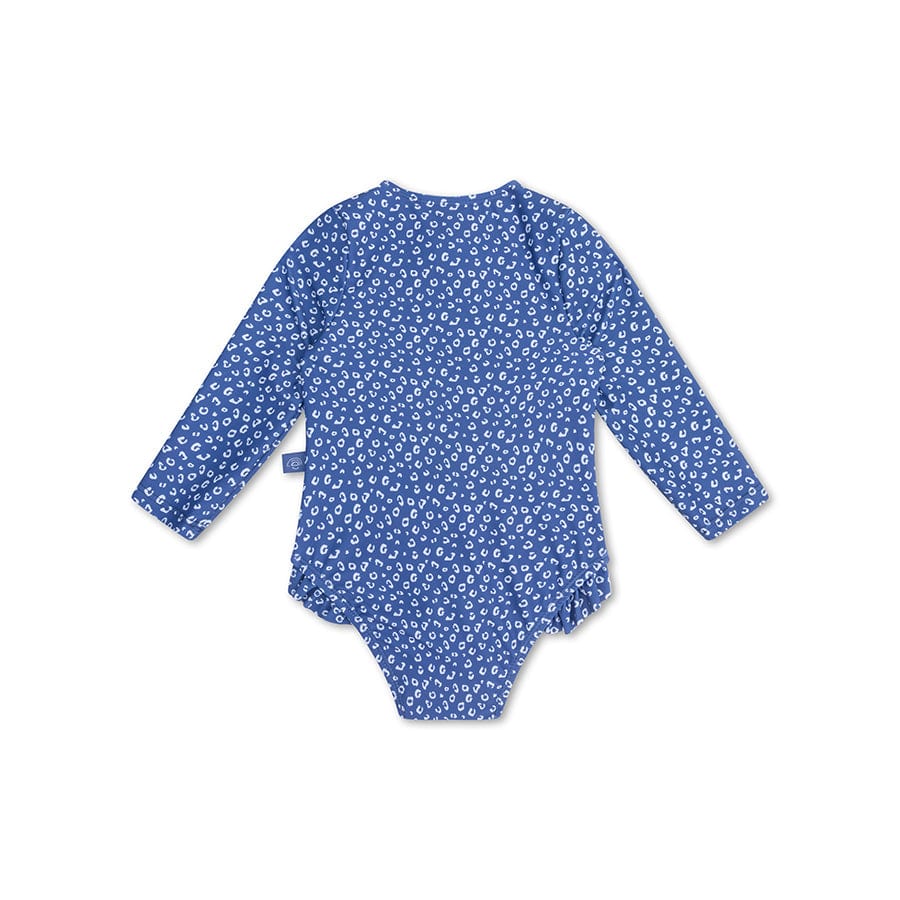 Leopard | Blauer UV-Badeanzug für Mädchen mit langen Ärmeln