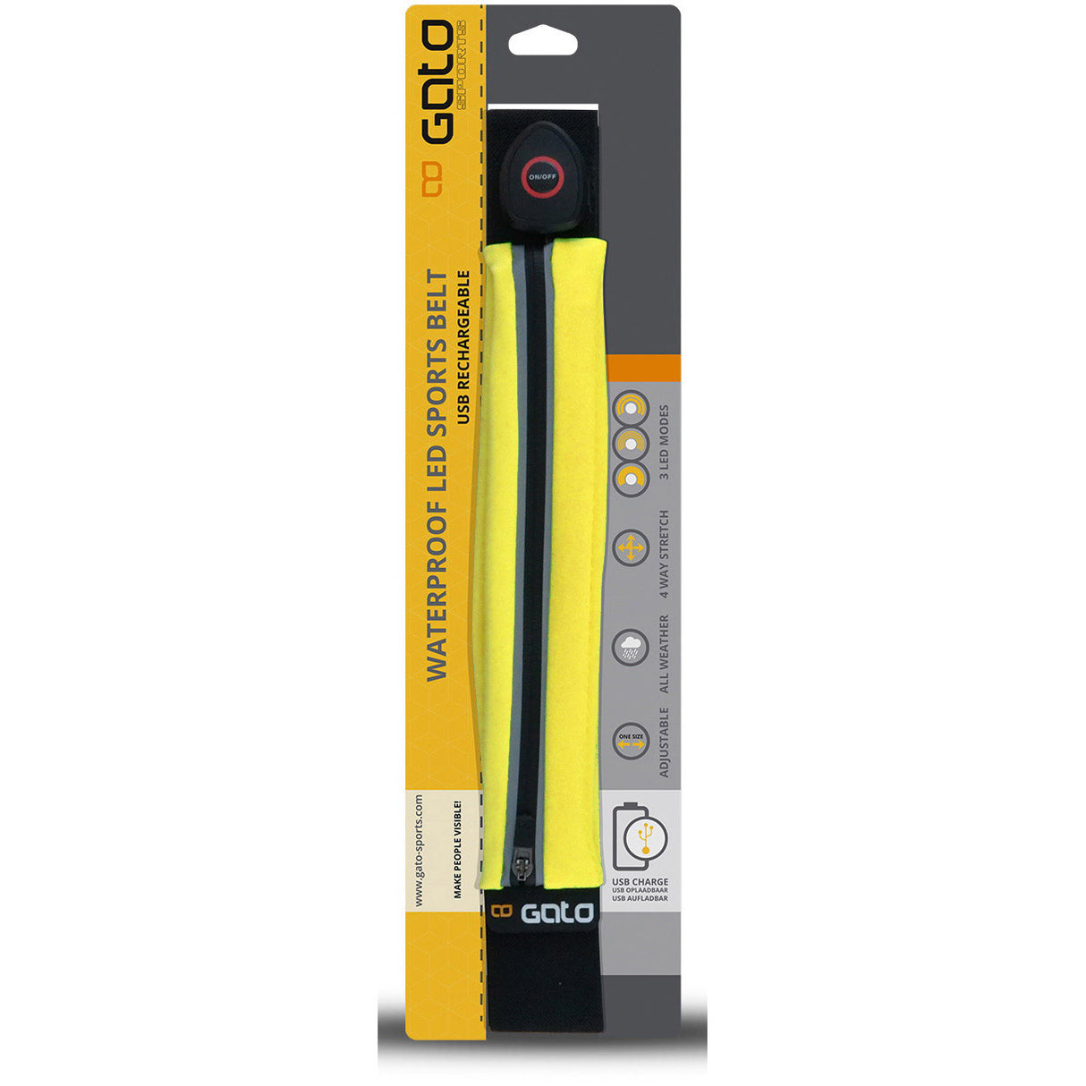 Outwet Gato Sport USB -LED -Gürtel wasserdichte Neongelbe