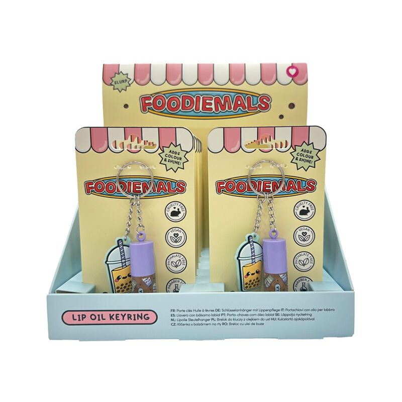 Foodiemals Bubble Tea Vanille-Lippenöl-Stick-Schlüsselanhänger mit Anhänger
