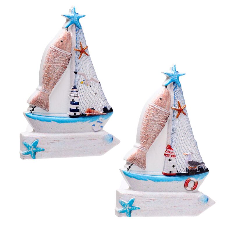 Segelboot-Schild, Fisch, 3D-Meer, Strand, Souvenir-Magnet