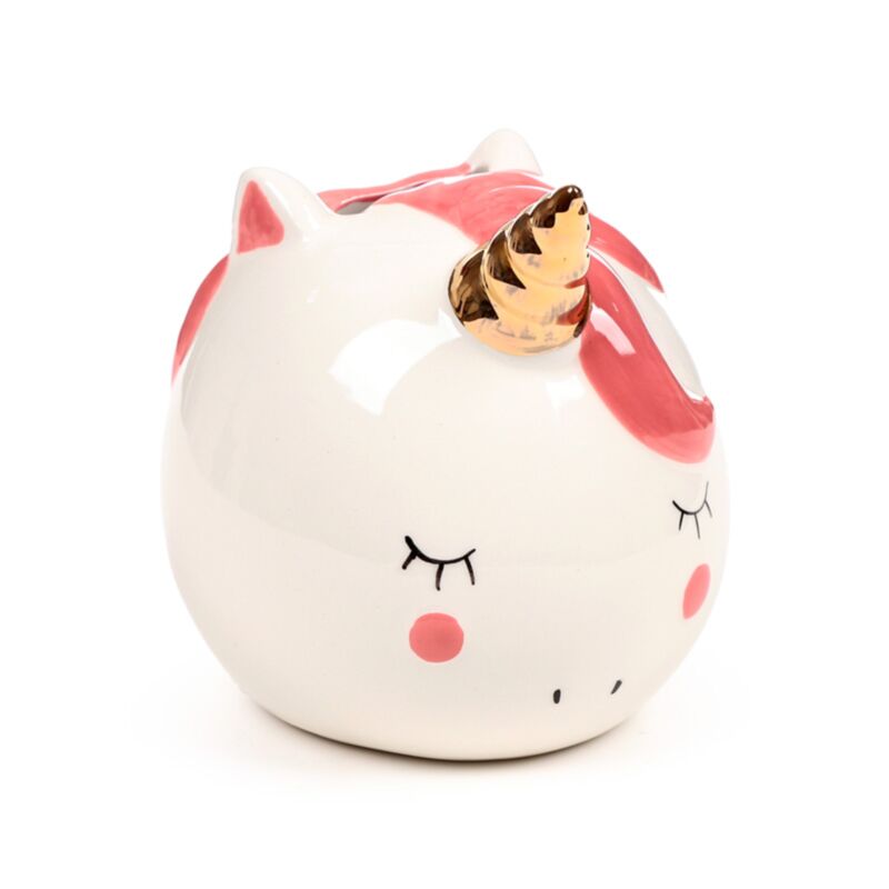 Verzauberte weiße Spardose mit Regenbogen-Einhorn
