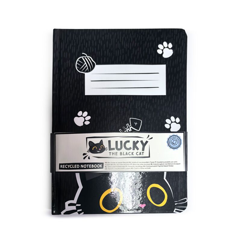 Lucky the Black Cat recyceltes A5-Notizbuch
