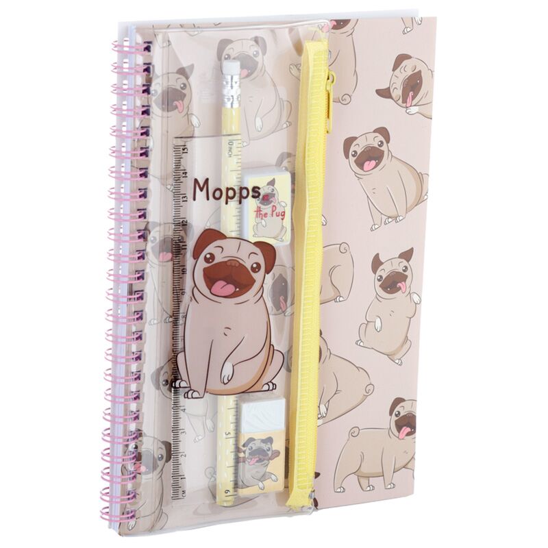 Mopps Mops Spiralgebundenes A5-Notizbuch, 6-teiliges Schreibset