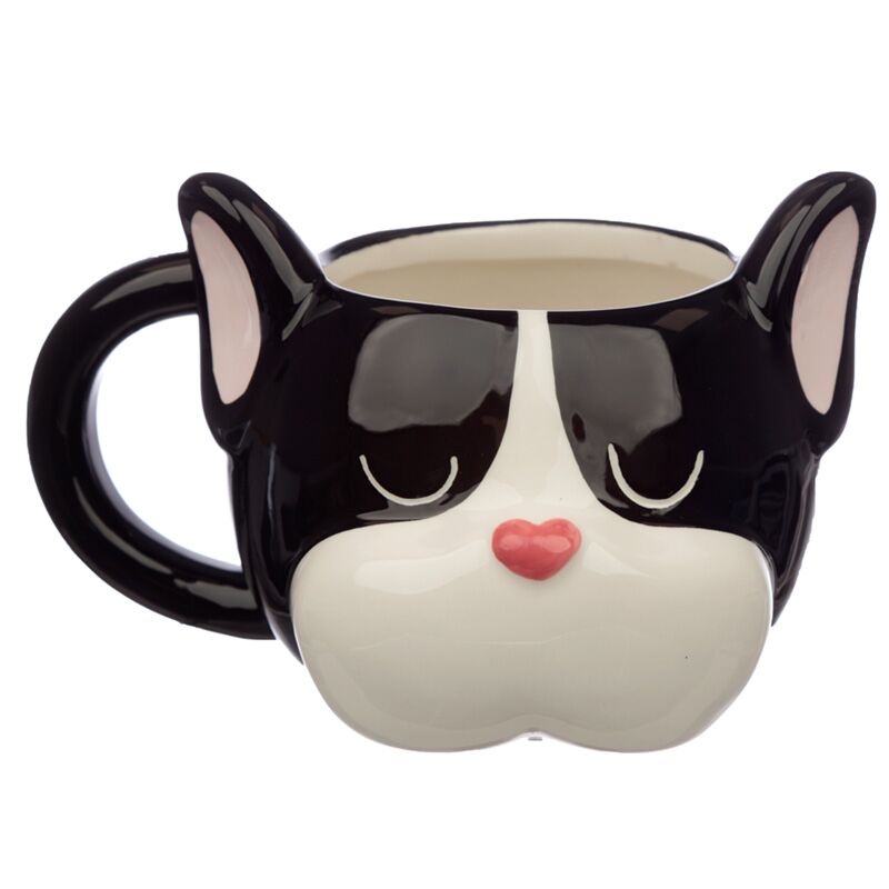 Keramikbecher in Form einer französischen Bulldogge