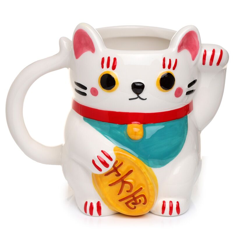 Weiße Keramiktasse in Maneki-Neko-Glückskatzenform