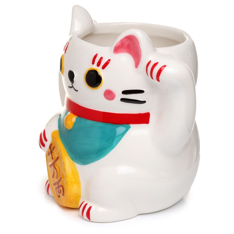 Weiße Keramiktasse in Maneki-Neko-Glückskatzenform
