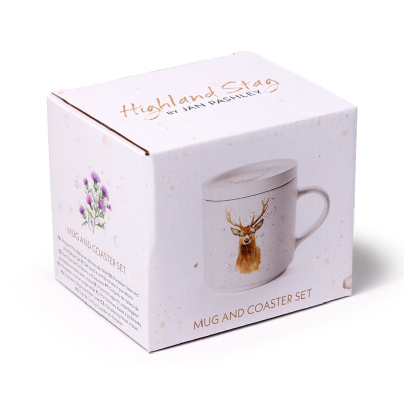 Jan Pashley Wild Deer Porzellanbecher mit Untersetzer-Deckel-Set