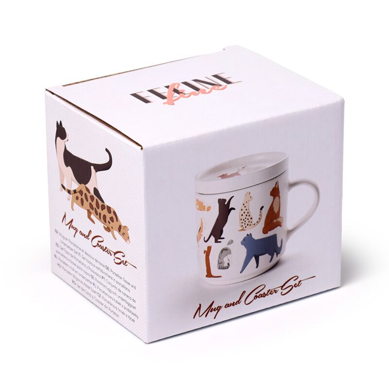 Feline Fine Cats (Neuigkeiten) Porzellanbecher mit Untersetzerdeckel-Set