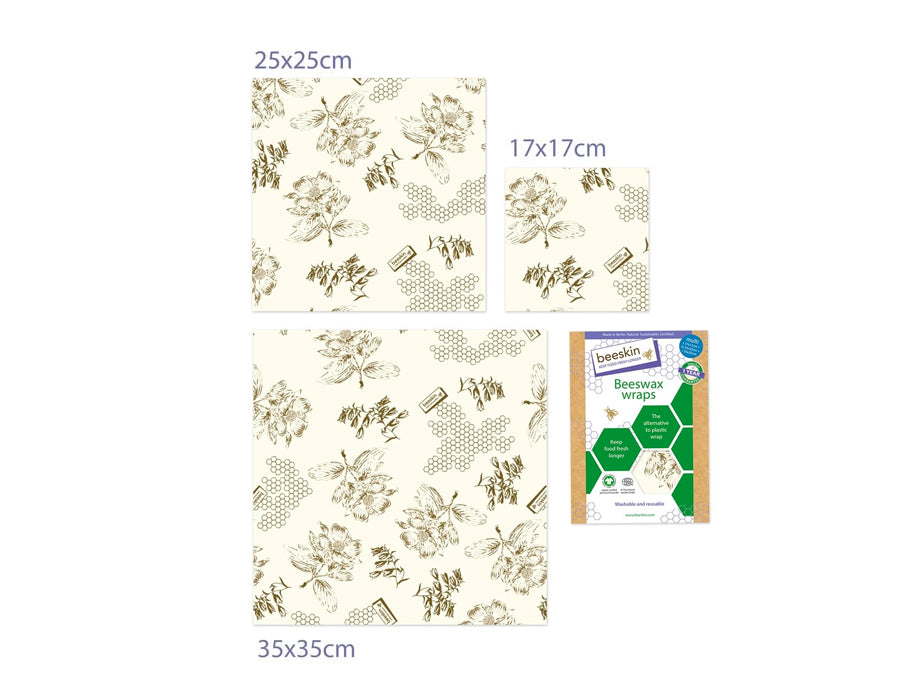 Beeskin Bienenwachstuch-Set – klein, mittel und groß – Blumendruck