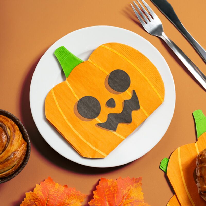 Halloween-Kürbis-Packung mit 12 3-lagigen Partyservietten aus Papier