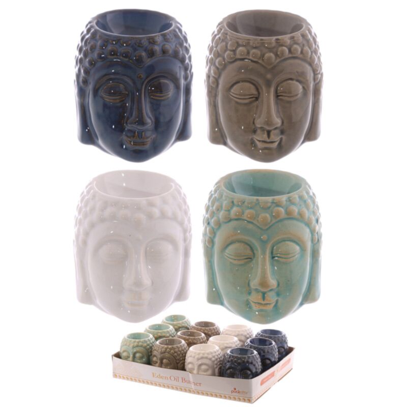 Crackelee-Glasur-Keramik-Duftbrenner mit Buddha-Kopf – klein
