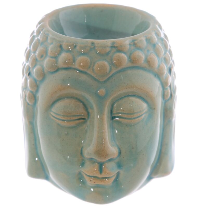 Crackelee-Glasur-Keramik-Duftbrenner mit Buddha-Kopf – klein