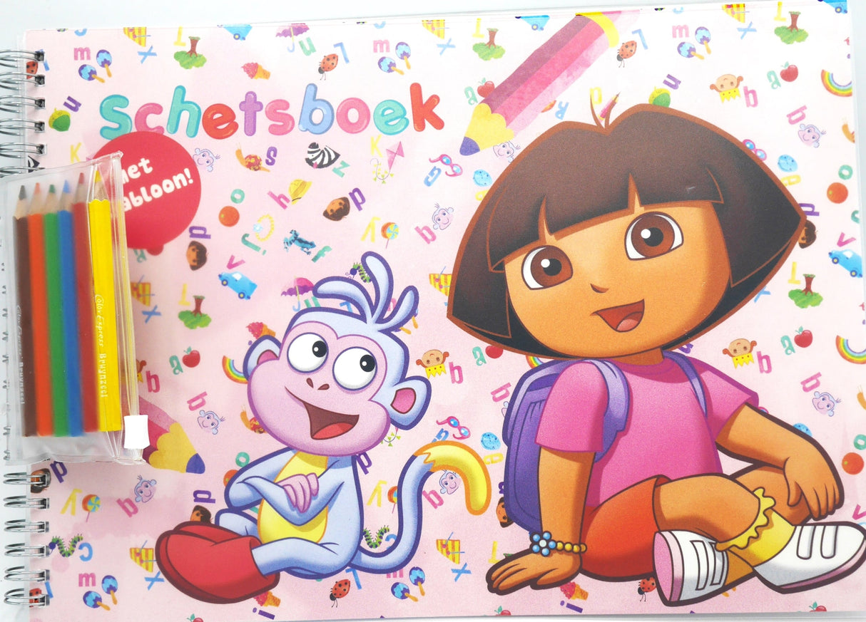 Bongers Toy Dora und Diego Skizzenbuch mit 6 Buntstiften und Zeichenvorlage