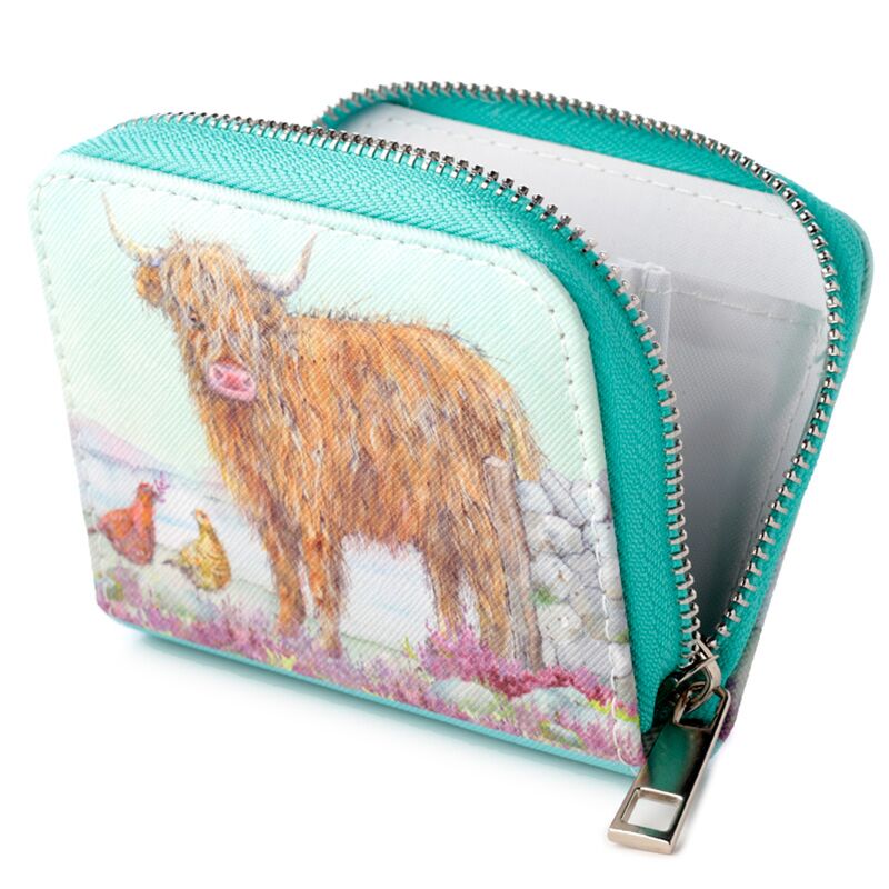 Jan Pashley Highland Coo Cow Rundes Portemonnaie mit Reißverschluss – Klein