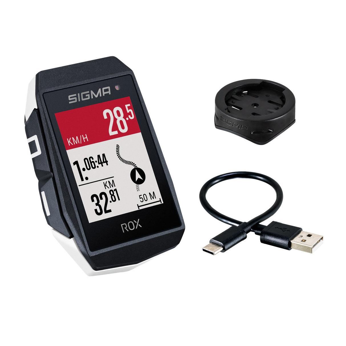 Sigma Rox 11.1 EVO GPS ZW White Standard Lenkhalter + USB-C Ladungskabel