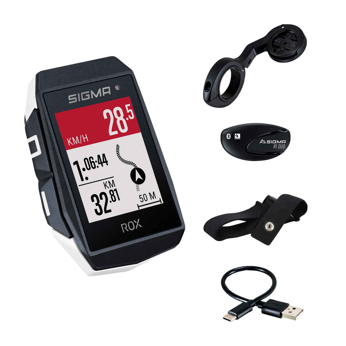 Sigma Rox 11.1 EVO GPS HR SET SET WI Kurzer Butler+Ant+BORST+USB-C