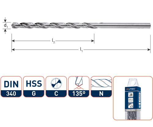 Rotec Spiralbohrer DIN340N 6,0 mm lang