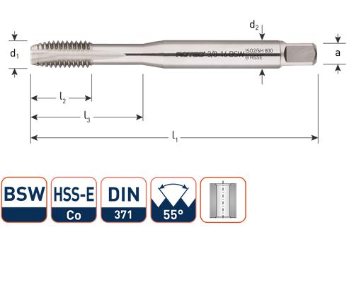 Rotec Maschinengewindebohrer DIN371 3 8 BSW durchgehend
