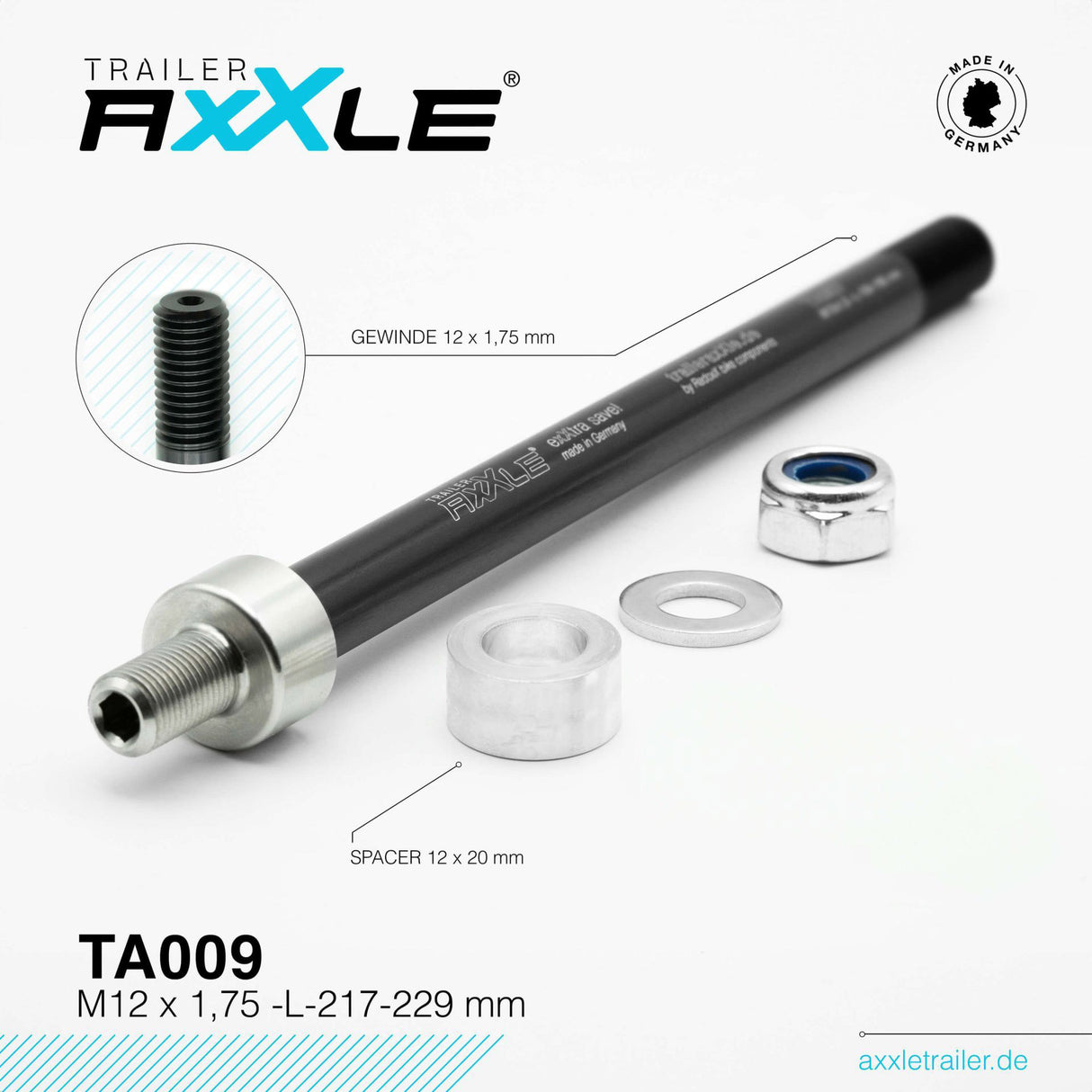 Bobike Radoxx Pflanzenachse für Anhänger M12X1.75 217-229mm