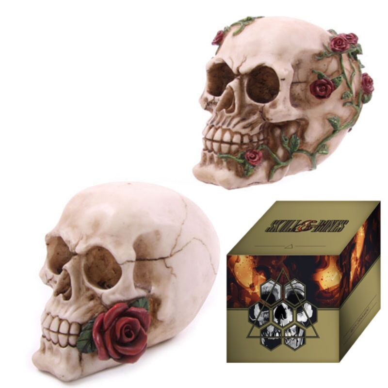 Wohnaccessoire Totenkopf mit Rosen