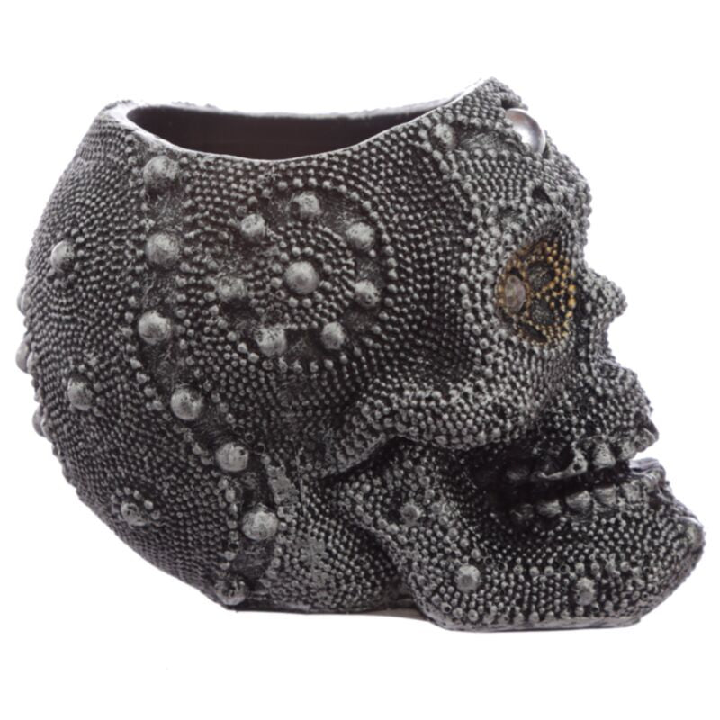 Silberfarbener Totenkopf-Teelichthalter aus Perlen