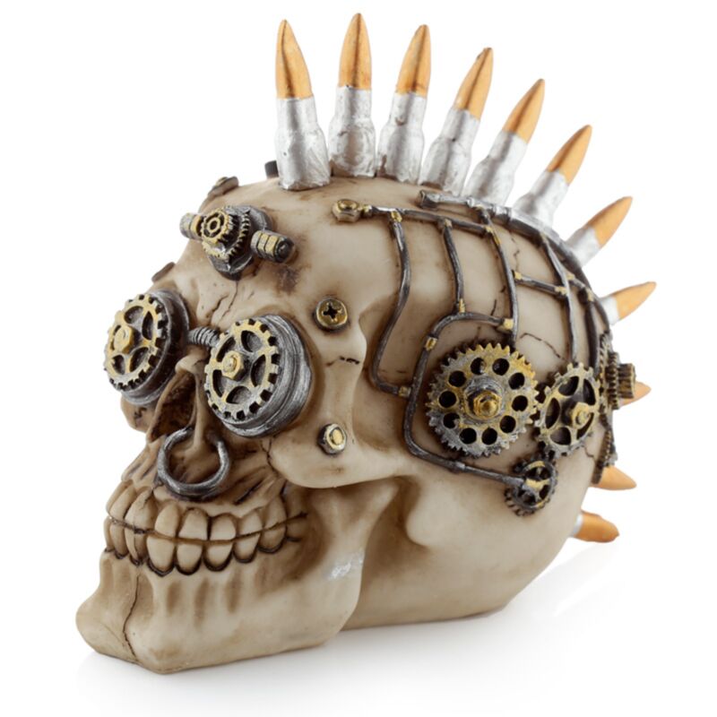 Totenkopf im Steam-Punk-Stil mit Mohikaner-Kugel als Wohnaccessoire