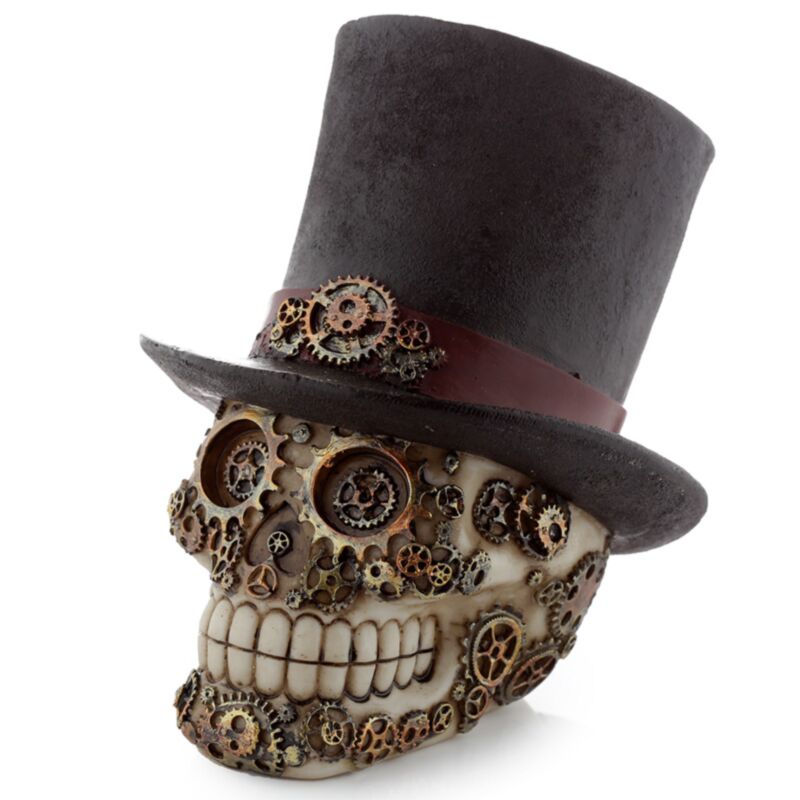 Wohnaccessoire im Steam-Punk-Stil mit Totenkopf und Zylinder